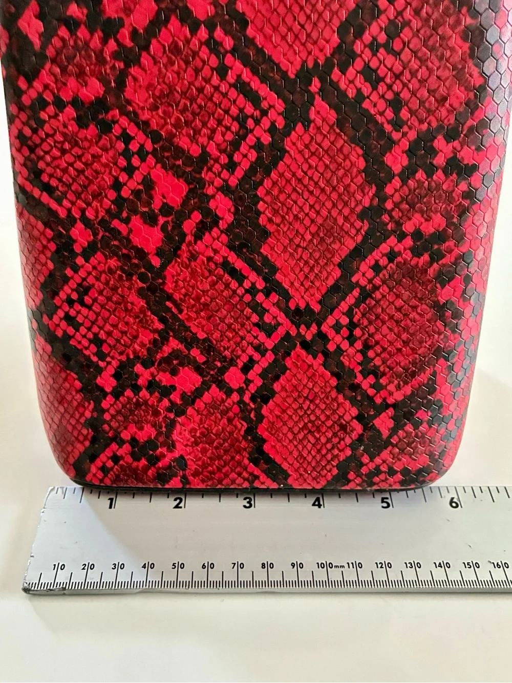 Red Polyurethane Snake-Print Top Handle Bag w/Crossbody Strap NEW UNUSED - READ